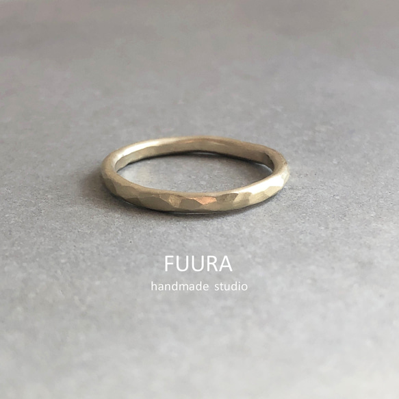 K10】2mm ring 槌目マット/イエローゴールド/指輪/リング/シンプル