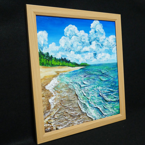油絵 油彩 油彩画 絵 絵画【真夏の海と砂浜】 絵画 HR 通販 18124785