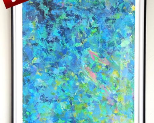 泉と森のモザイク画 / 抽象画 59×42㎝ A2 額セット インテリア