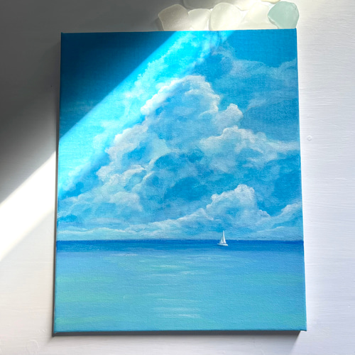 受注制作☆原画☆ 8月の海 アクリル絵の具 F3キャンバス 送料無料 絵画