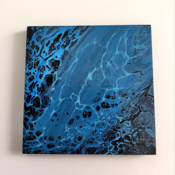 原画 青 黒 ポーリングアート フルイドアート 抽象画 オリジナルアート