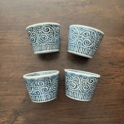 古伊万里染付蛸唐草紋様 蕎麦猪口 4客セット お椀・ボウル・鉢 antique