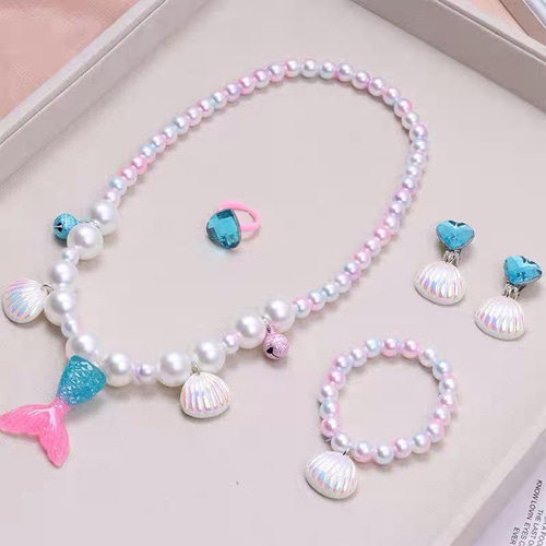 子供アクセサリーセット 4点セット ブルー紫ピンク お姫様に変身