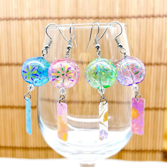 宵まつり風鈴＜彩火＞花火柄 風鈴ピアス/風鈴イヤリング/水風船/夏