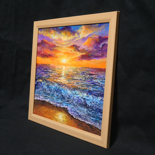 油絵 油彩 油彩画 絵 絵画 【水平線に沈む夕日】 絵画 HR 通販