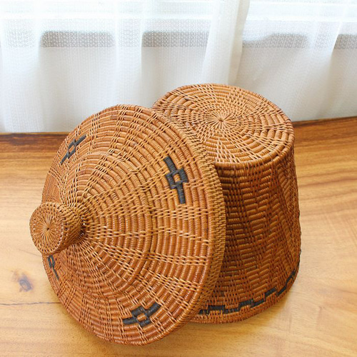 アタ 伝統工芸 アタ製品 蓋つき つぼ型 バスケット カゴ 収納 タオル