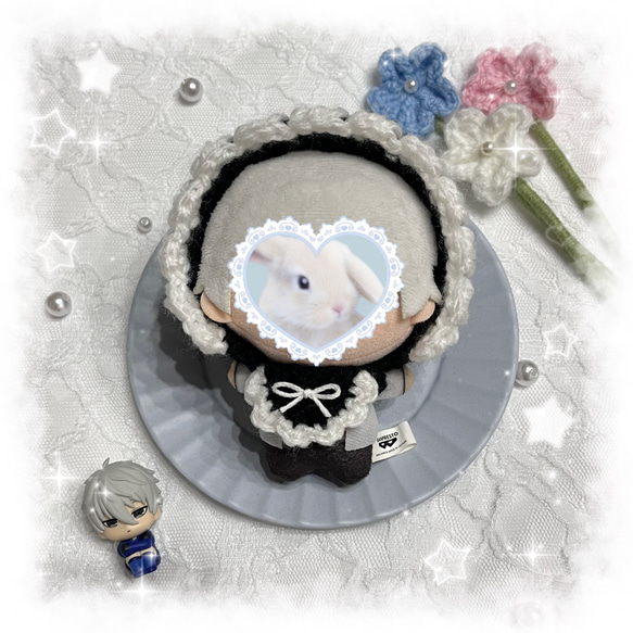編み物 ちびぐるみ ぬい服 ボンネット スタイ ブラック 黒 ぬいぐるみ