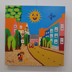 カラフルな招き猫のポップアート絵画 色紙サイズ 画家 小楠アキコ作品