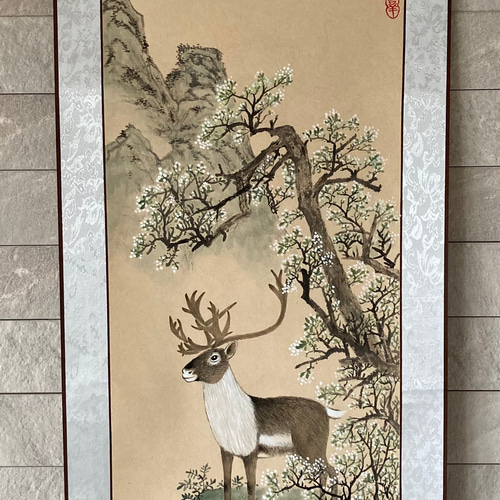 絵画 掛け軸 鹿 麋鹿 水墨画 動物 絵画 こたつ 通販 19167463｜Creema