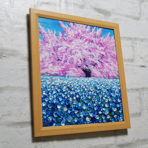 油絵 油彩 油彩画 絵 絵画 【桜とネモフィラ】 絵画 HR 通販