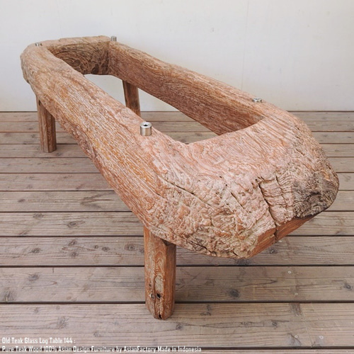 希少 一点物 迫力の オールドチーク ガラステーブル 144cm × 47cm