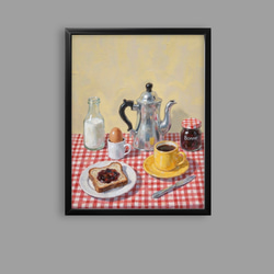 絵画。原画【コーヒーカップの熊ちゃんは喜んでコーヒーを飲みます