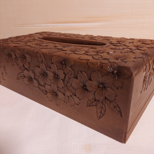 木彫りのティッシュボックス(桜) その他インテリア雑貨 Yuyomake0120
