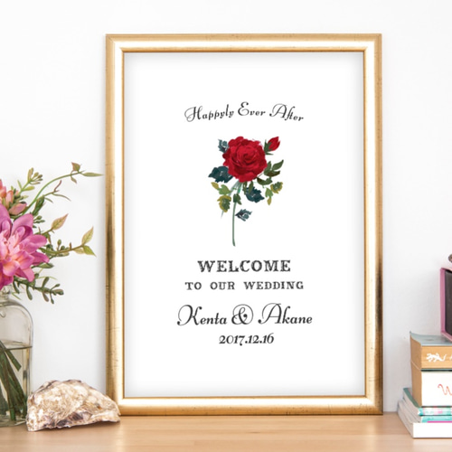 文字入れします♡薔薇のウエルカムボード 薔薇のウエディング＆ウエルカムボード（文字入れ無料）トールペイント