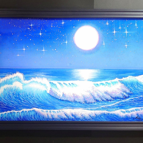 風景画『満月の夜空と海』／印刷物・風景画・額縁等はついておりません
