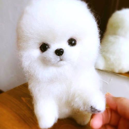 羊毛フェルト:愛犬ちゃんそっくり人形(Mサイズ)白ポメラニアン 羊毛