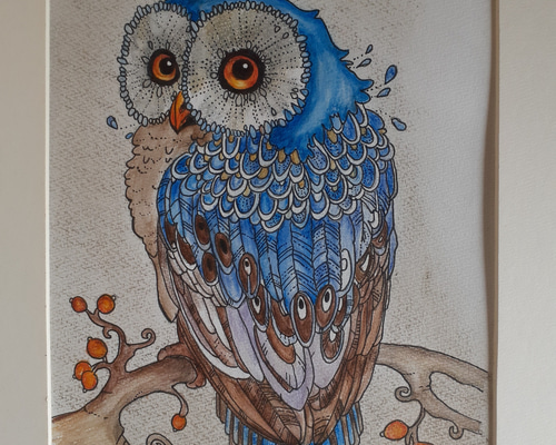 水彩色鉛筆画 フクロウ 絵画 makochin 通販 12191347｜Creema(クリーマ