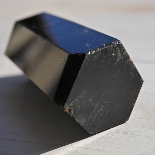 天然石モリオン(チベット産)研磨ポイント 約76g約70×29mm 六角柱黒水晶