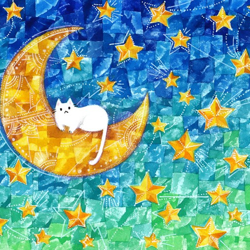 絵画「月と星とネコ」 絵画 伊藤彩恵子 通販 3459058｜Creema(クリーマ