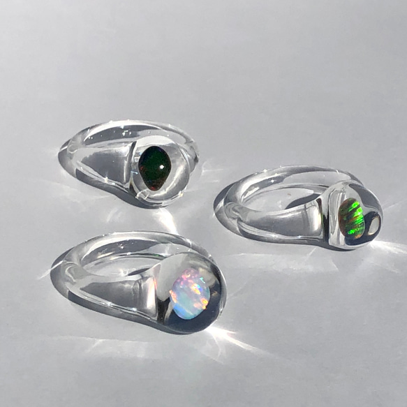 ガラスリング'opal'「秋の誕生石2025」耐熱ガラス、キラキラ、虹