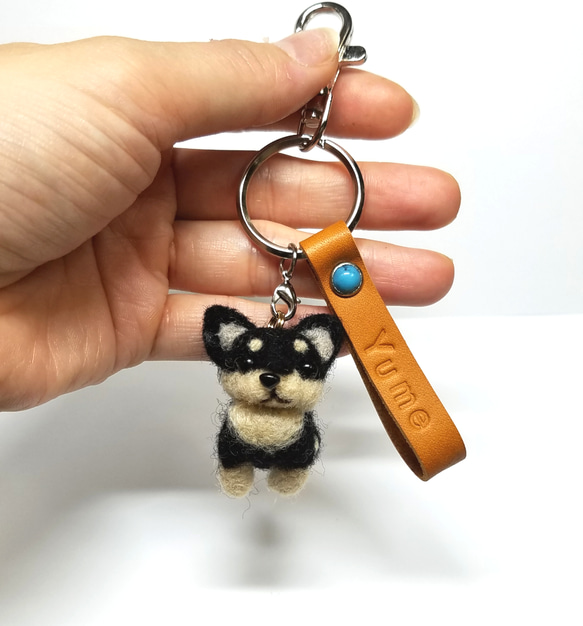 羊毛フェルト、ブラックタンチワワキーホルダー オーダーメイドでき