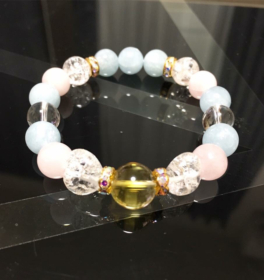 シトリン アクアマリン 天然石パワーストーンブレスレット 幸運数