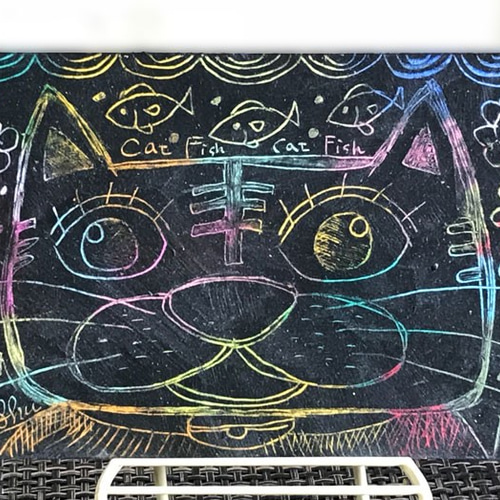 タイトル『顔でか猫』（スクラッチアート） イラスト Shuma's Art Work