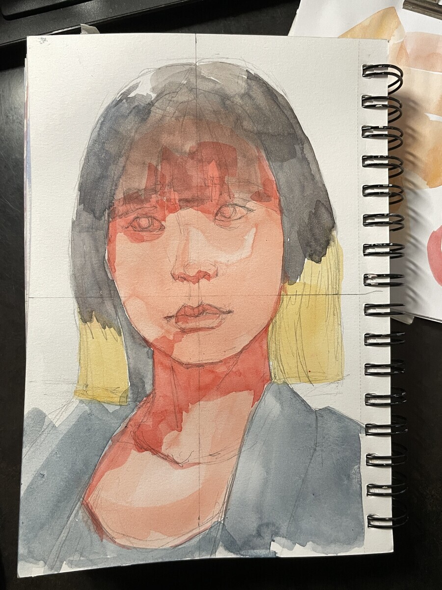 不透明水彩で人物画 8月6日 ホルベイン&ターナーデザインガッシュ - 桃
