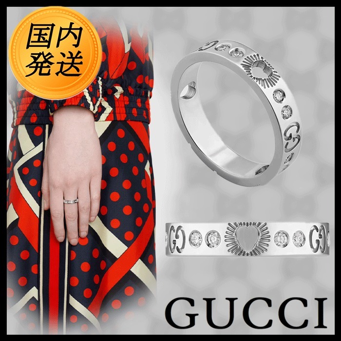 国内発送☆GUCCI】ダイヤモンド付き 18K ハート リング (GUCCI/指輪