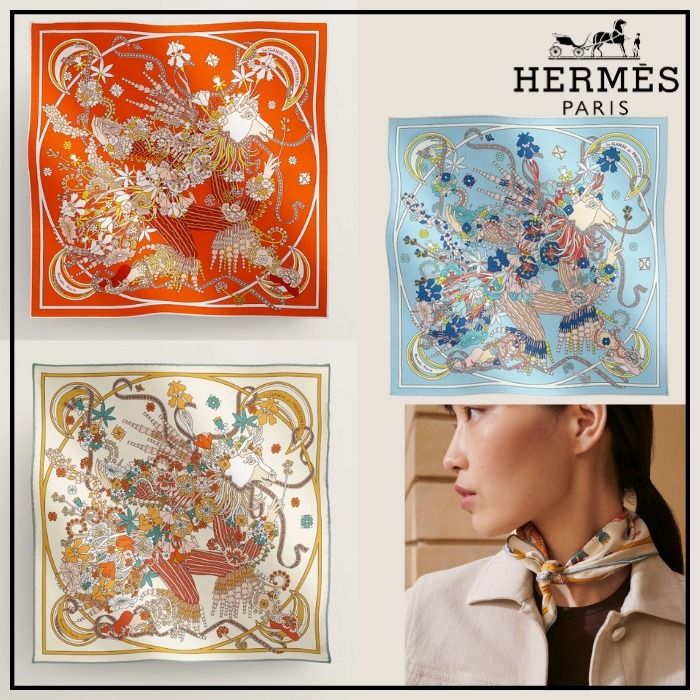 HERMES エルメスHere Fine Art .騎士と貴婦人のスカーフの絵 HERMES