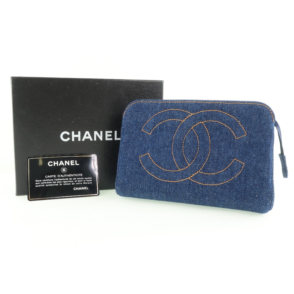 CHANEL Cosmetic porch Pouch Blue denim Women | eBay