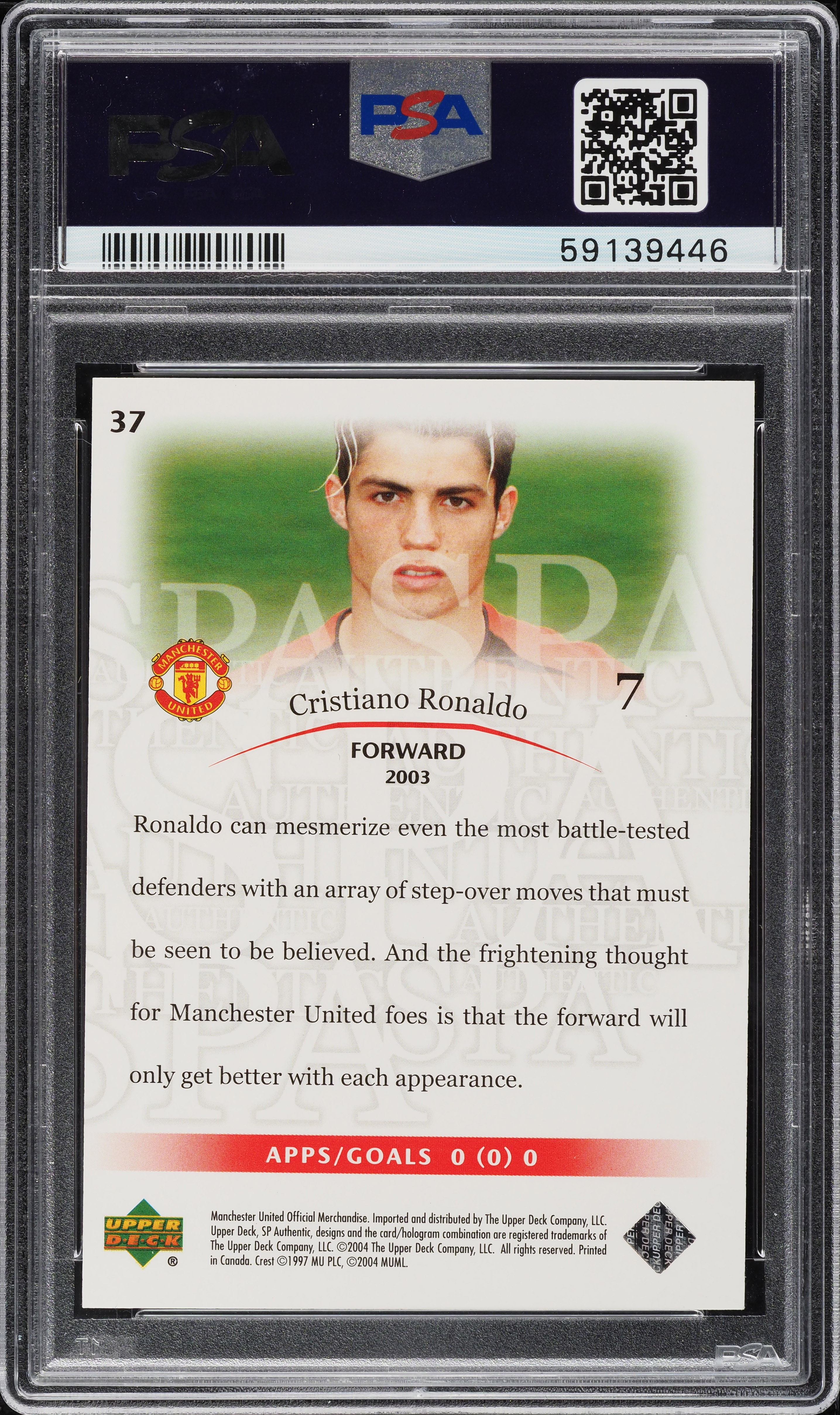 2004 SP Authentic Manchester United Red Cristiano Ronaldo /325 #37
