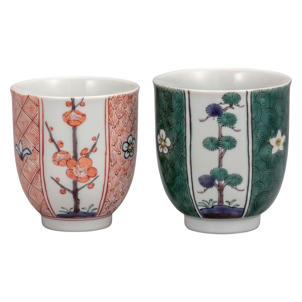 伊野正峰 日本の伝統工芸品【九谷焼】 組湯呑 割取松竹梅 銀泉窯 (K9