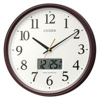 CITIZEN 掛け時計［電波 スイープ秒針 温湿度計 カレンダー］ 茶