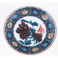 青郊 【九谷焼】豆皿名品コレクション 古九谷色絵亀甲牡丹蝶文 MC-15