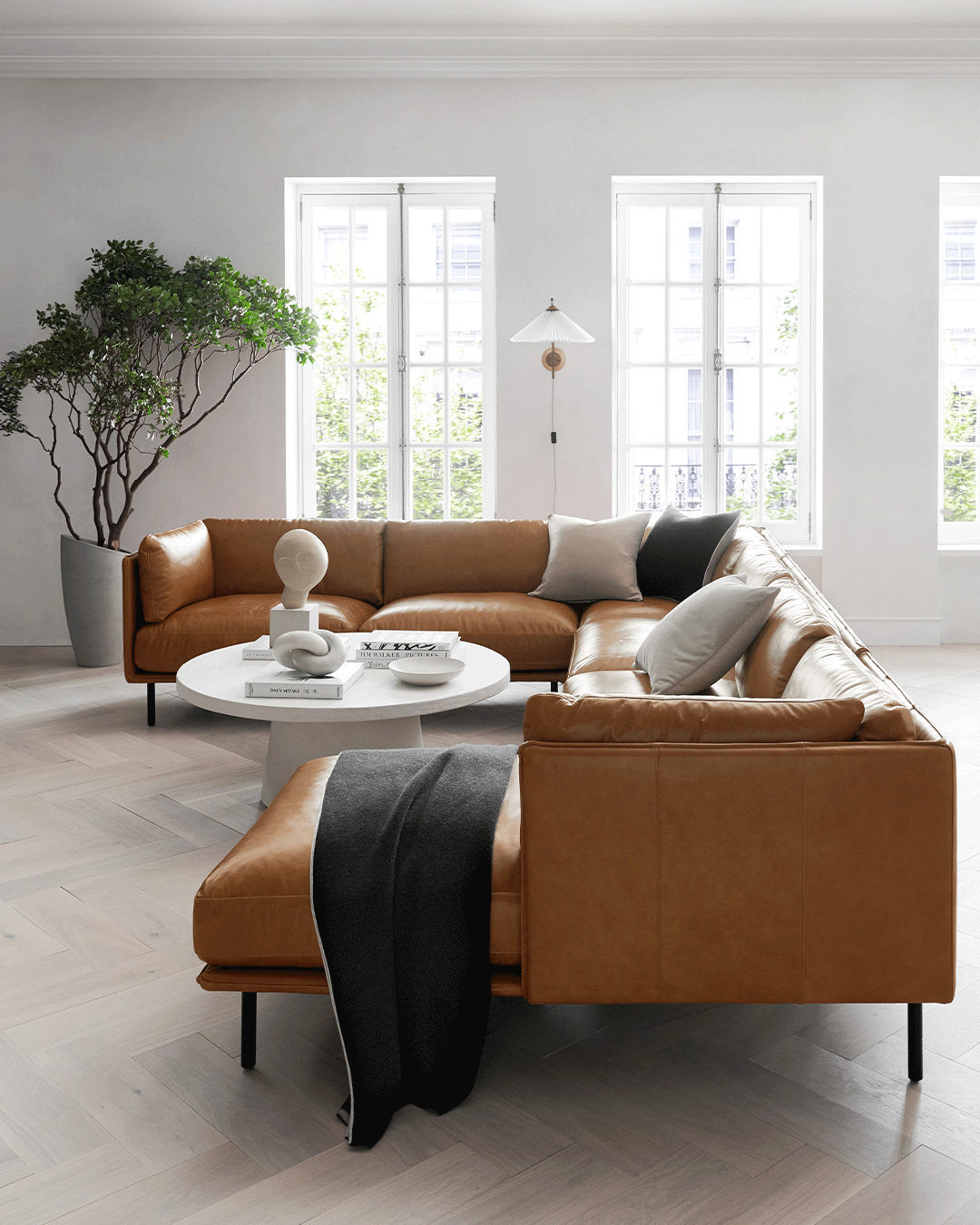 Wells Leather 3-Piece L-Shaped Sectional Sofa + Reviews | Crate