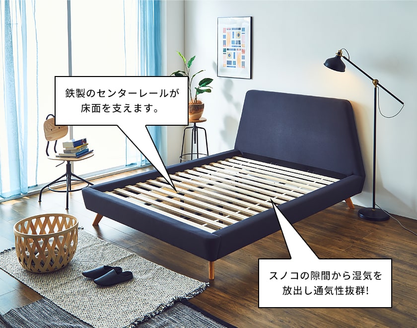 ファブリックベッド ダブル 厚さ20cmポケットコイルマットレスセット