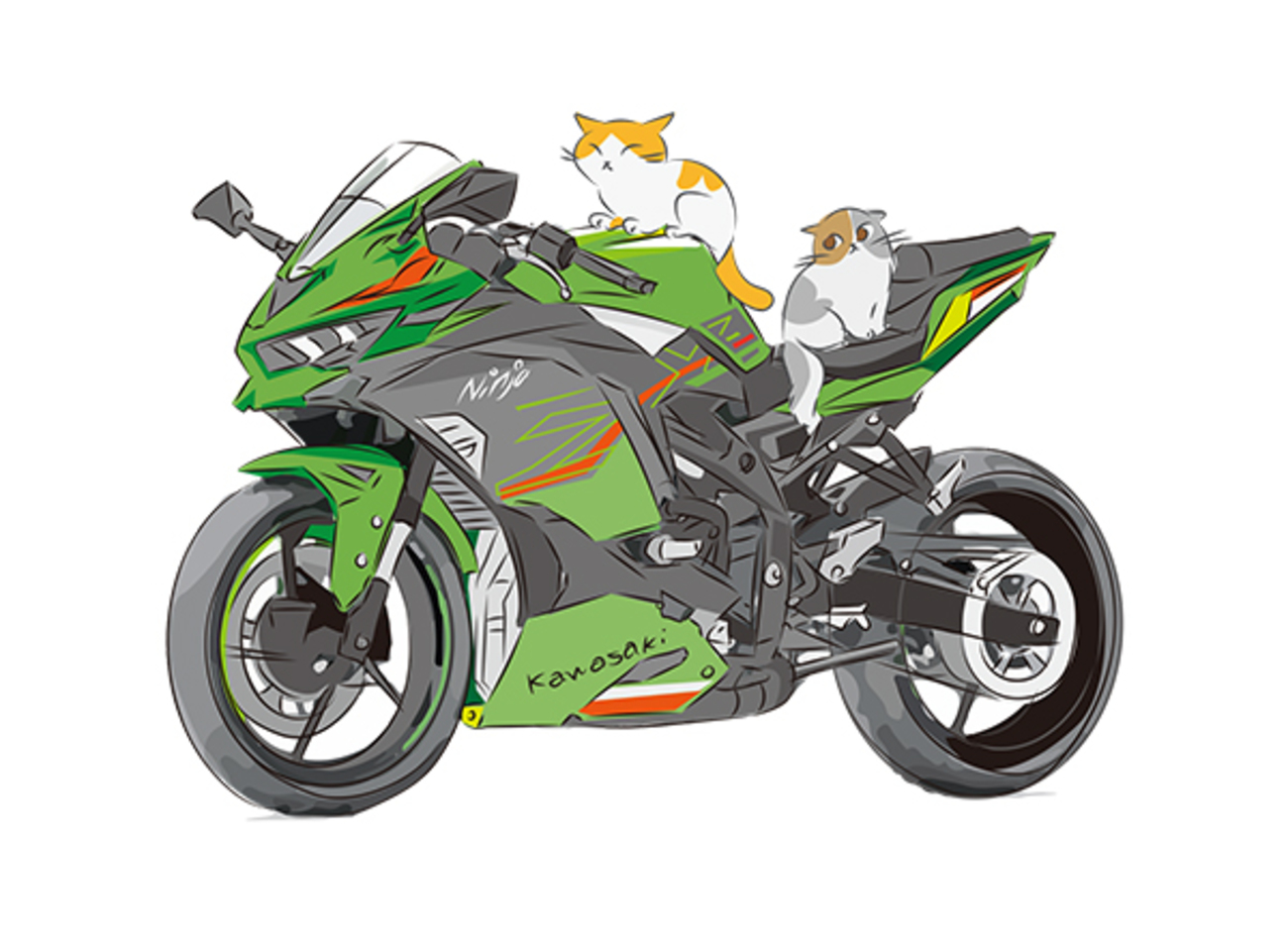 Kawasaki Ninja ZX-25Rとネコイラスト - ネコバイク