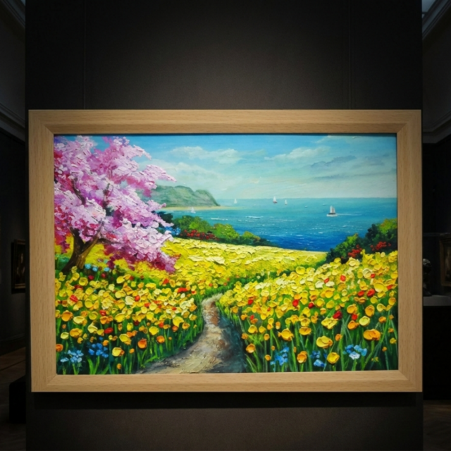 春の油彩画「希望の花咲く春の日」油絵・一点物・原画 | iichi 日々の