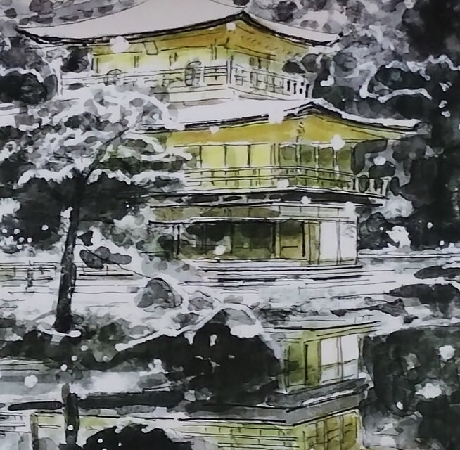 A4サイズ「 京都 雪の金閣寺」 京の水彩画工房 | iichi 日々の暮らしを