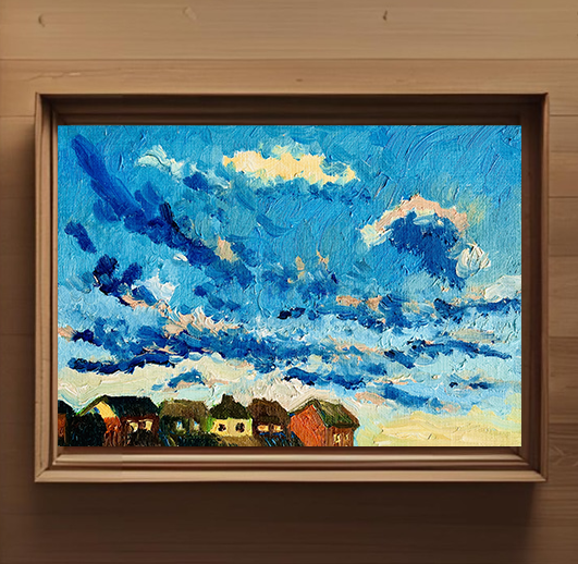 原画「朝の空」サムホール・油彩 | iichi 日々の暮らしを心地よくする