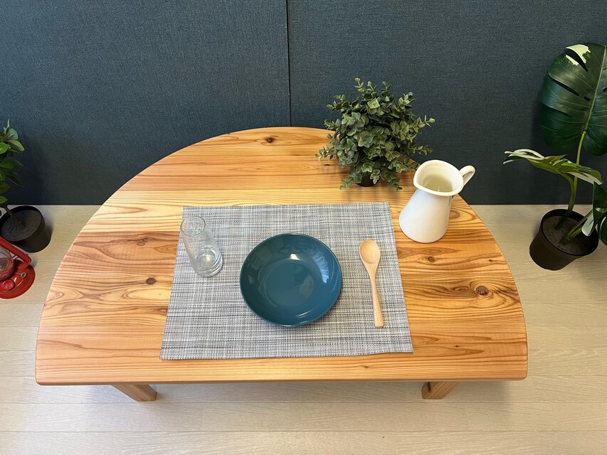 送料無料】 ローテーブル 半円 収納付き90cm 60cm 杉 折り畳み脚