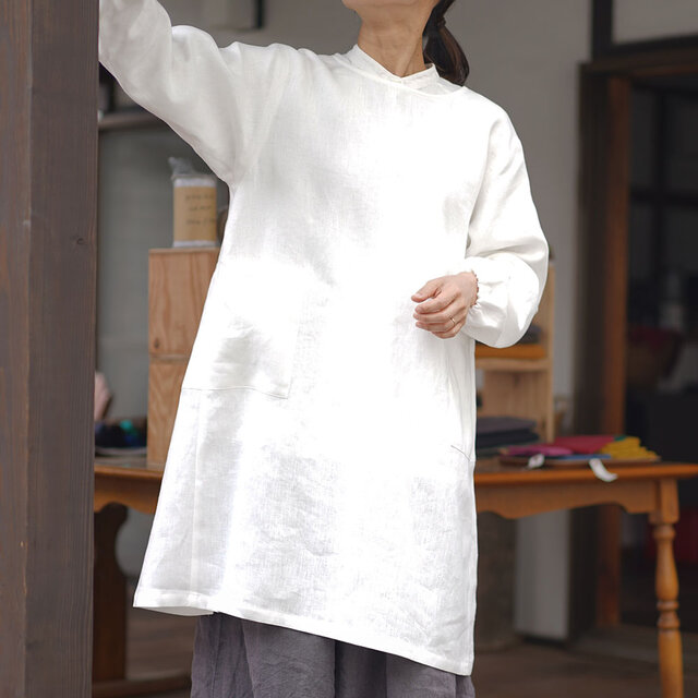 wafu】中厚 リネン 割烹着 Kappogi かっぽう着 2wey リネン割烹着