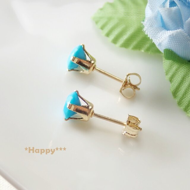 P24*K14GF*宝石質ターコイズAAA（ファセットカット5mm）☆4本爪