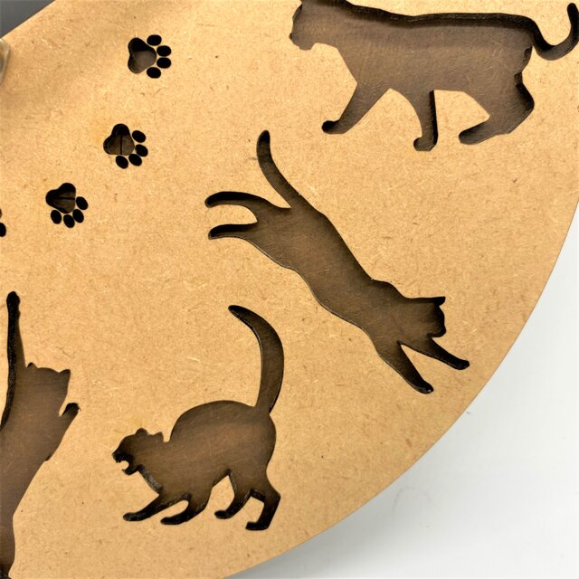 ネコ12匹のシルエット時計☆木製☆猫☆開店祝い☆ペットショップ