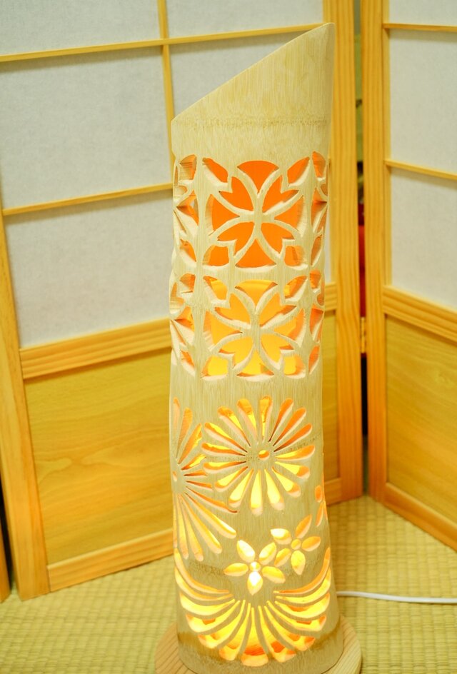 ◇全面彫◇竹灯り・竹あかり・竹灯籠 ～～ 癒しの灯り ☆桜華格子