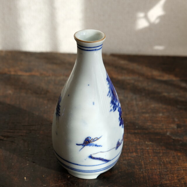 染付山水で素敵◇九谷焼 染付金彩徳利 酒器 骨董/antiques 明治時代