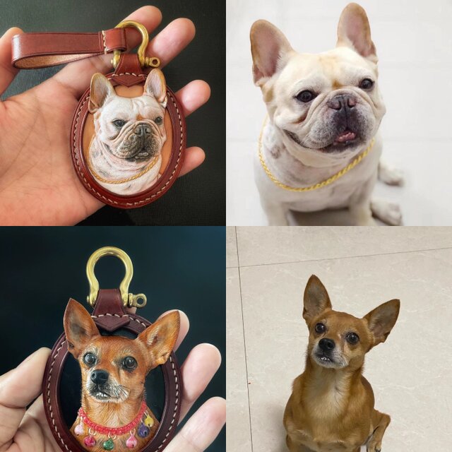 オーダーメイド】うちの子 ペット 彫刻キーホルダー 革の彫刻 ペット
