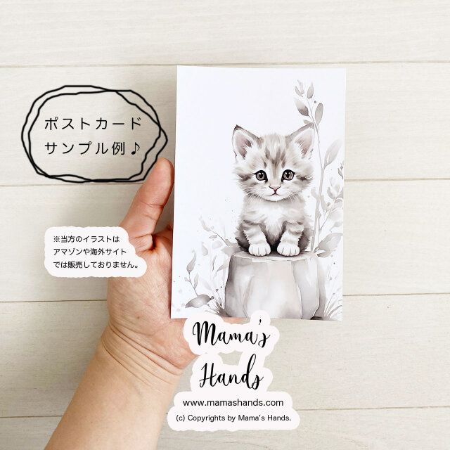 可愛い ねこ 猫 ネコ 水彩画 イラスト アート 3枚 ハガキ ポスト
