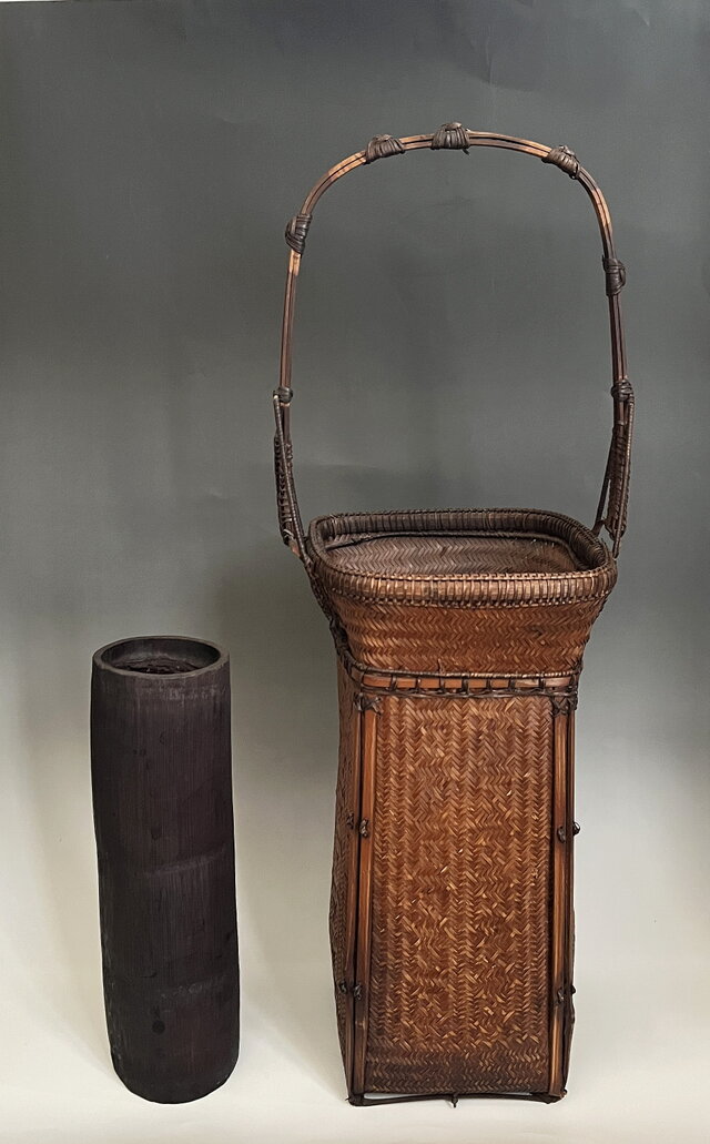 竹籠 花入れ 工芸品 茶道具 高さ63cm yk275 | iichi 日々の暮らしを